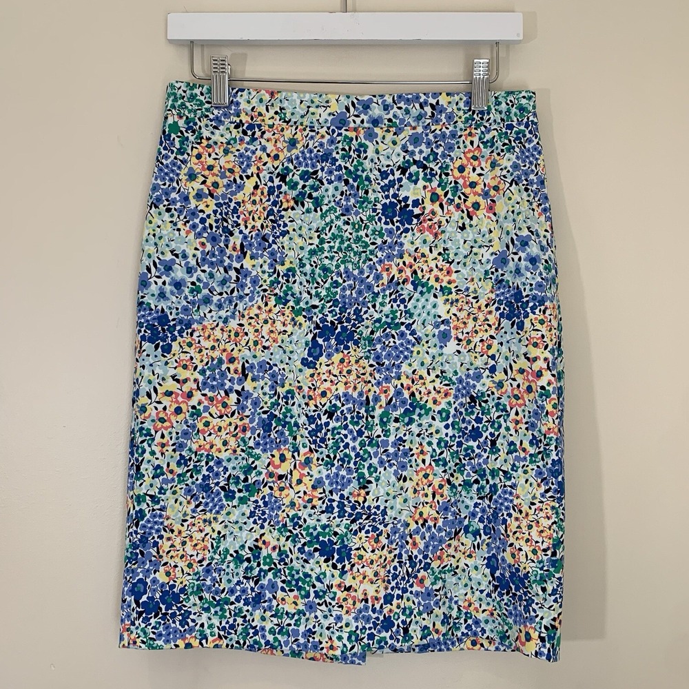 J Crew Womens Pencil Skirt 4 White Floral Lined Bright Preppy Feminine